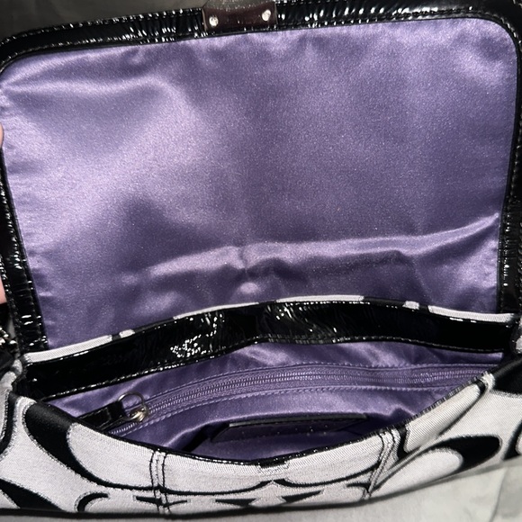 NWOT coach gray and black canvas bag with beautiful purple silk inside new - Picture 6 of 8